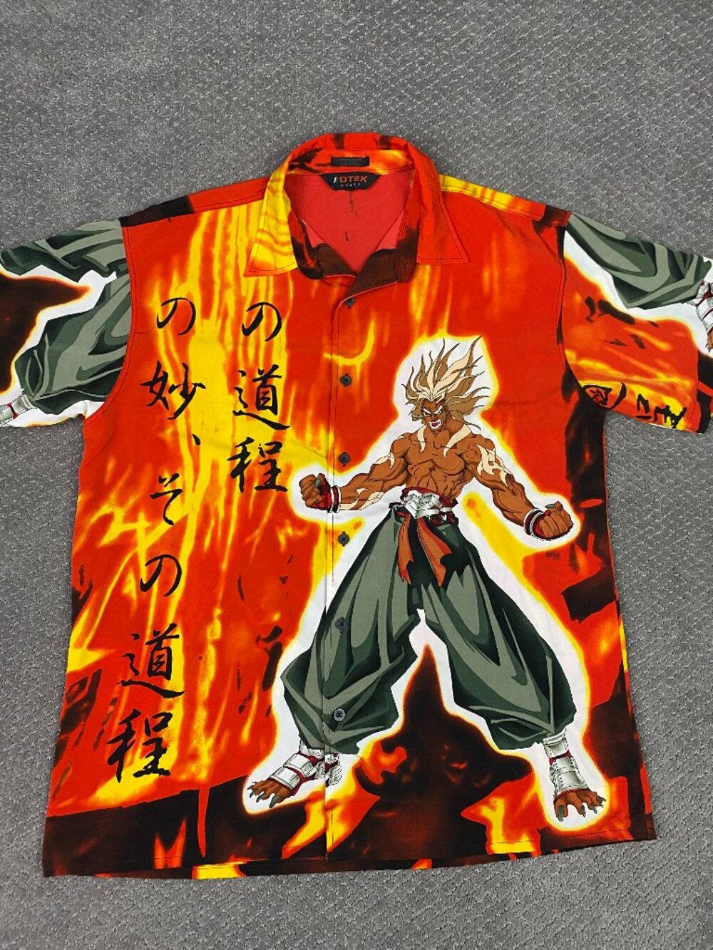 Vintage DTEK Sport Kazuki Samurai Anime Shirt Men's Large Orange Button Up 90s